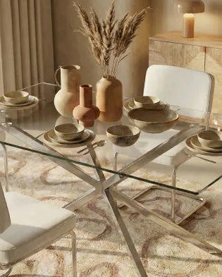 Dining Table CORA Silver 160 cm 90 cm Tempered Glass