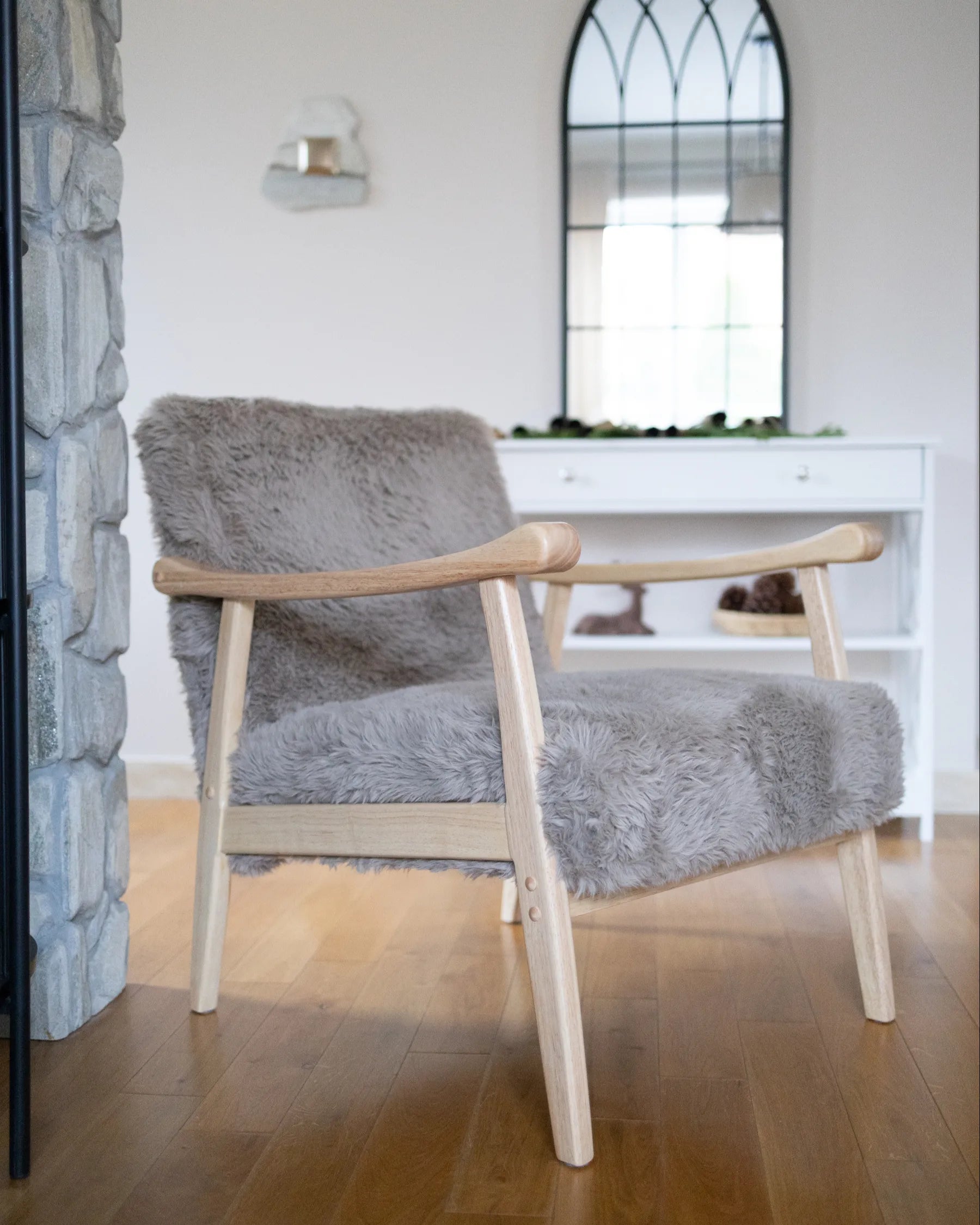 Armchair LEKNES Faux Fur Taupe