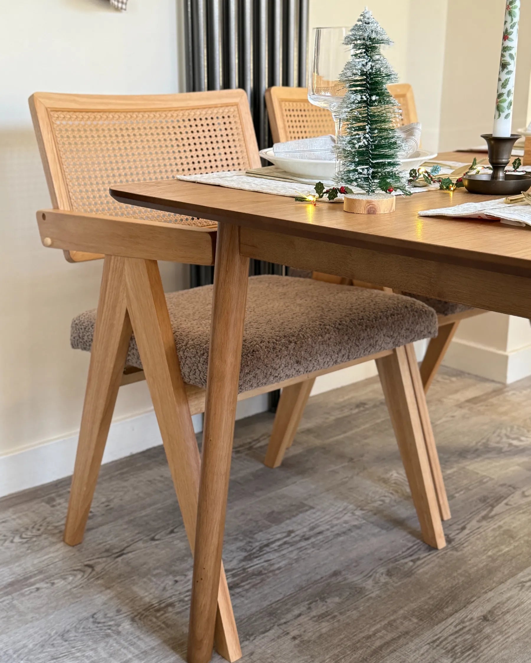 Set of 2 Dining Chairs AVA Wood Light Brown/ Taupe