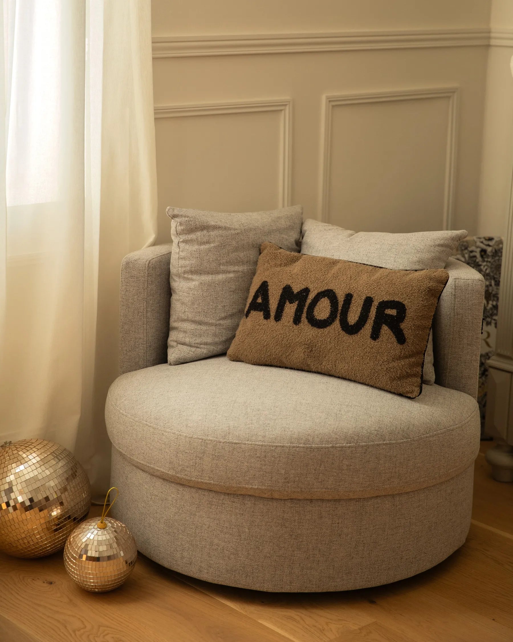 Swivel Armchair DALBY Fabric Light Grey