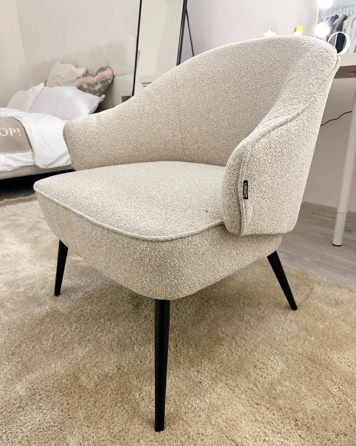 Armchair MERANO Boucle Light Beige – angled product view