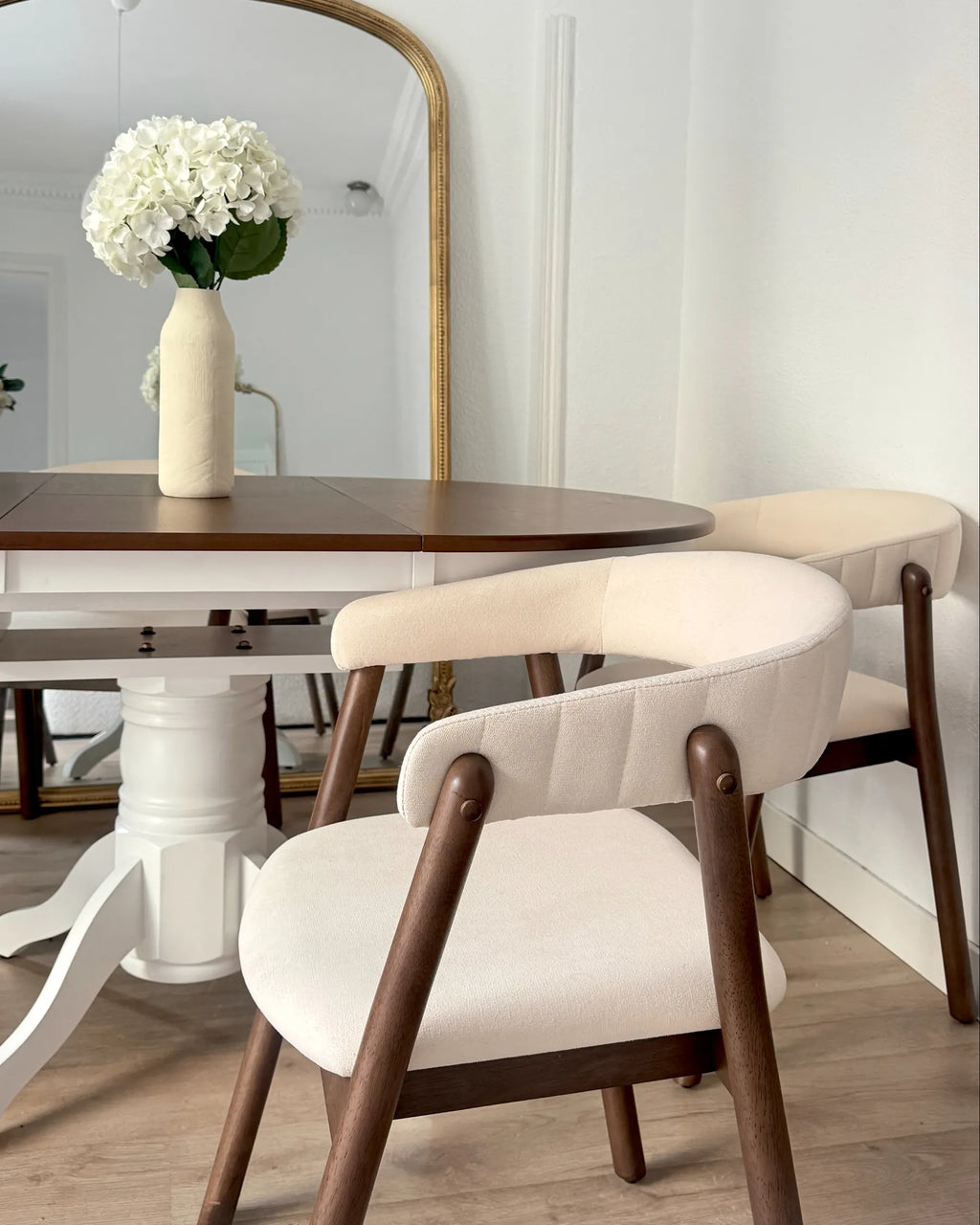 Set of 2 Dining Chairs MYLO Fabric Off-White/ Dark Brown