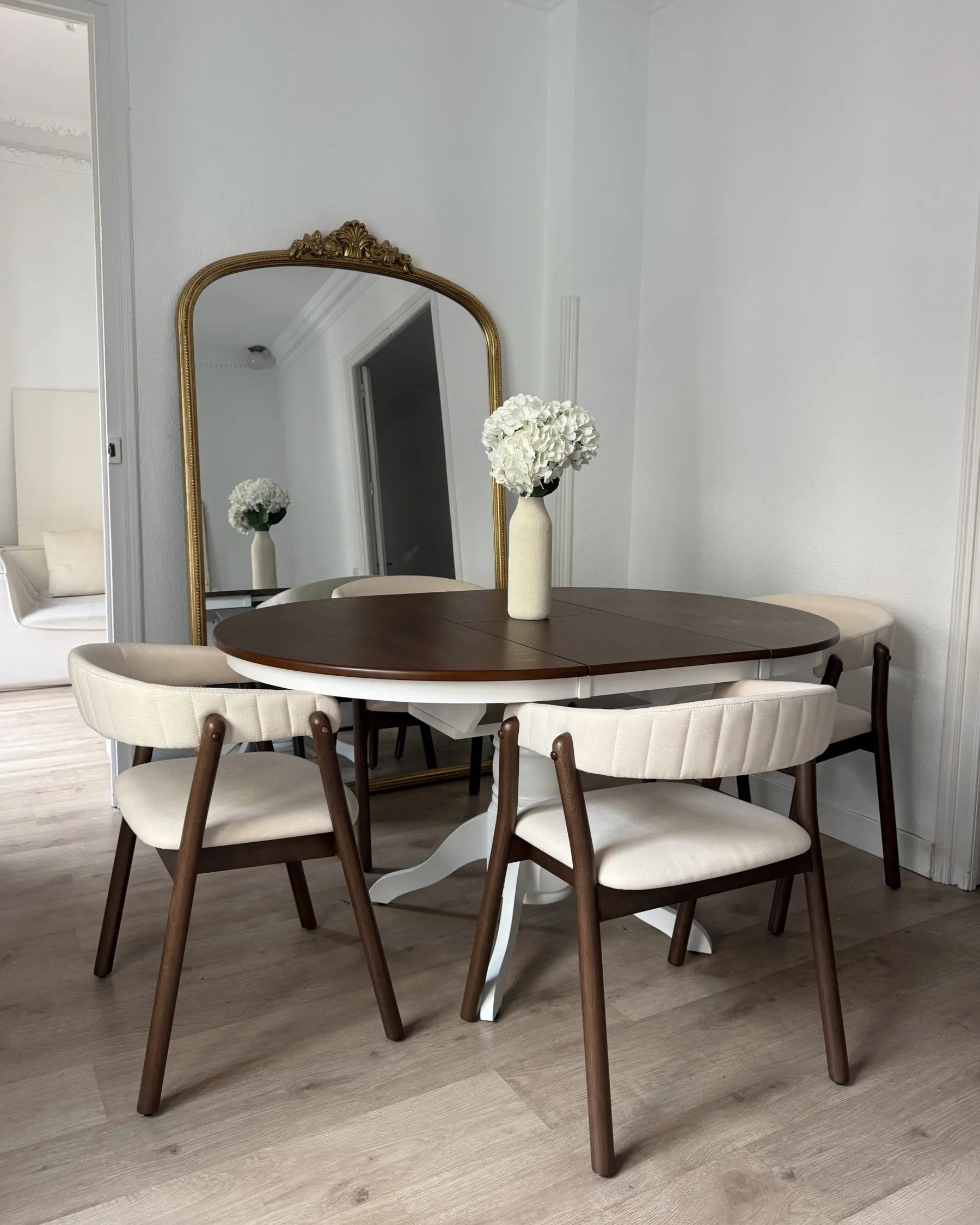 Set of 2 Dining Chairs MYLO Fabric Off-White/ Dark Brown