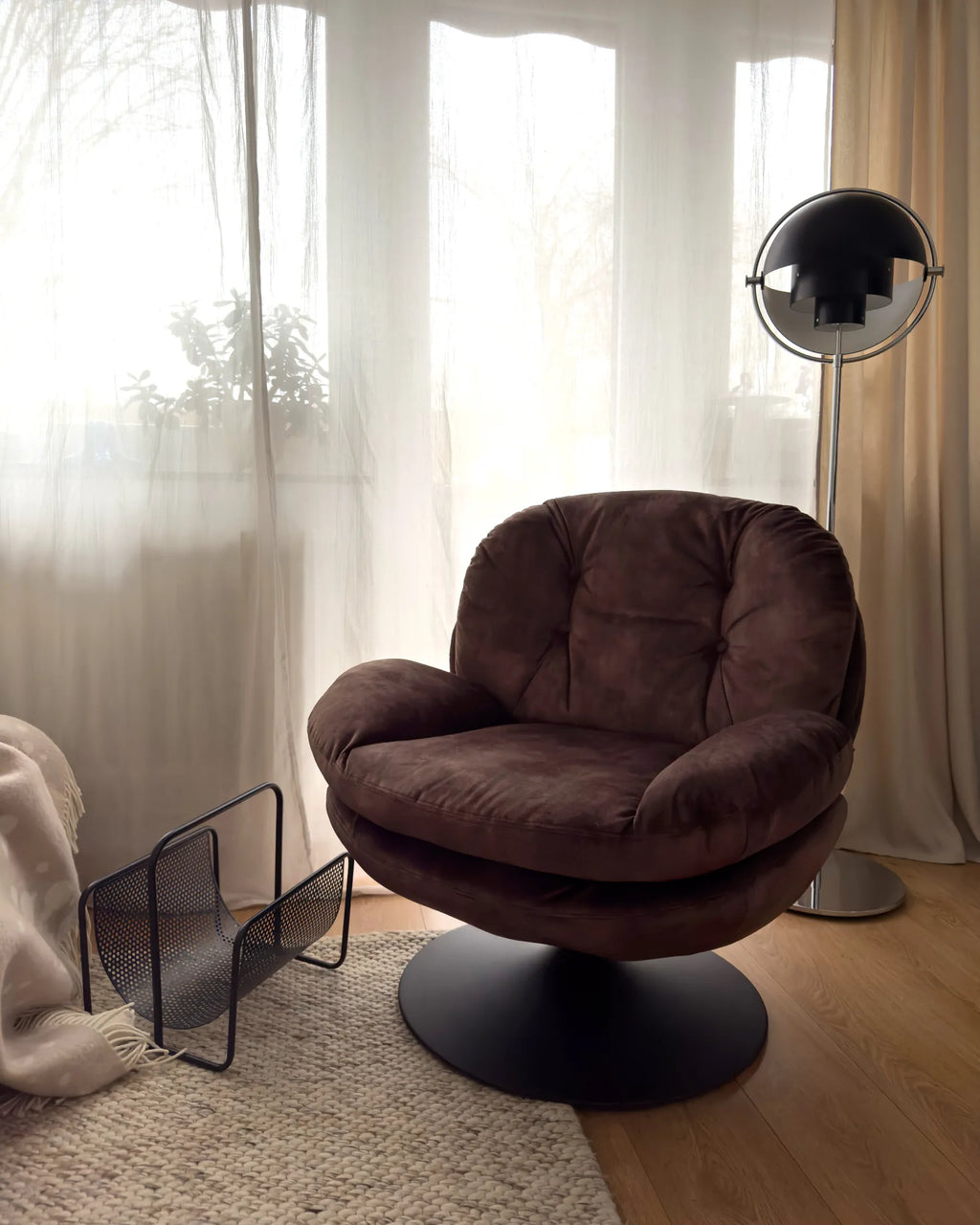 Swivel Armchair NOLVIK Velvet Dark Brown