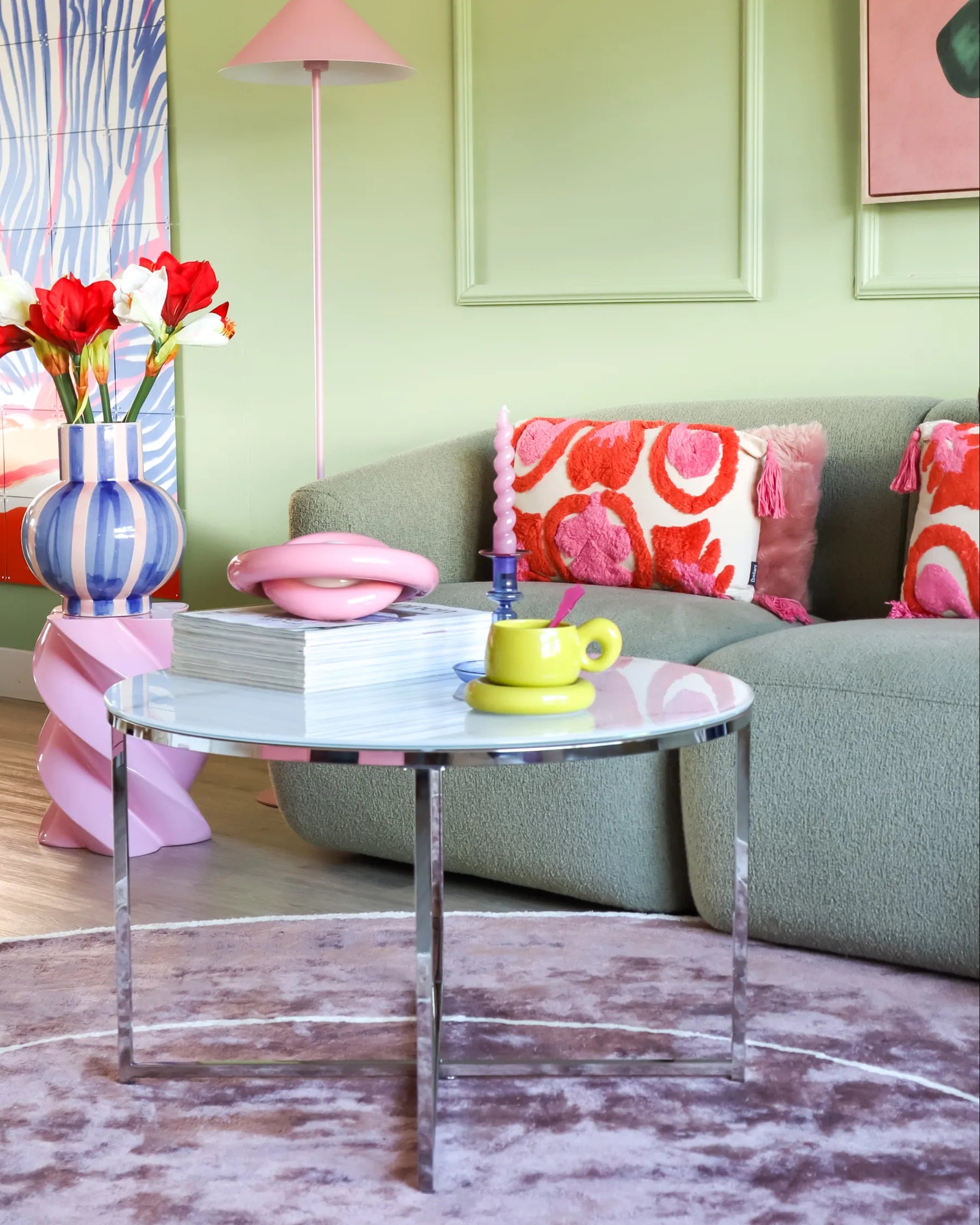 Coffee Table QUINCY Tempered Glass Marble/ Silver