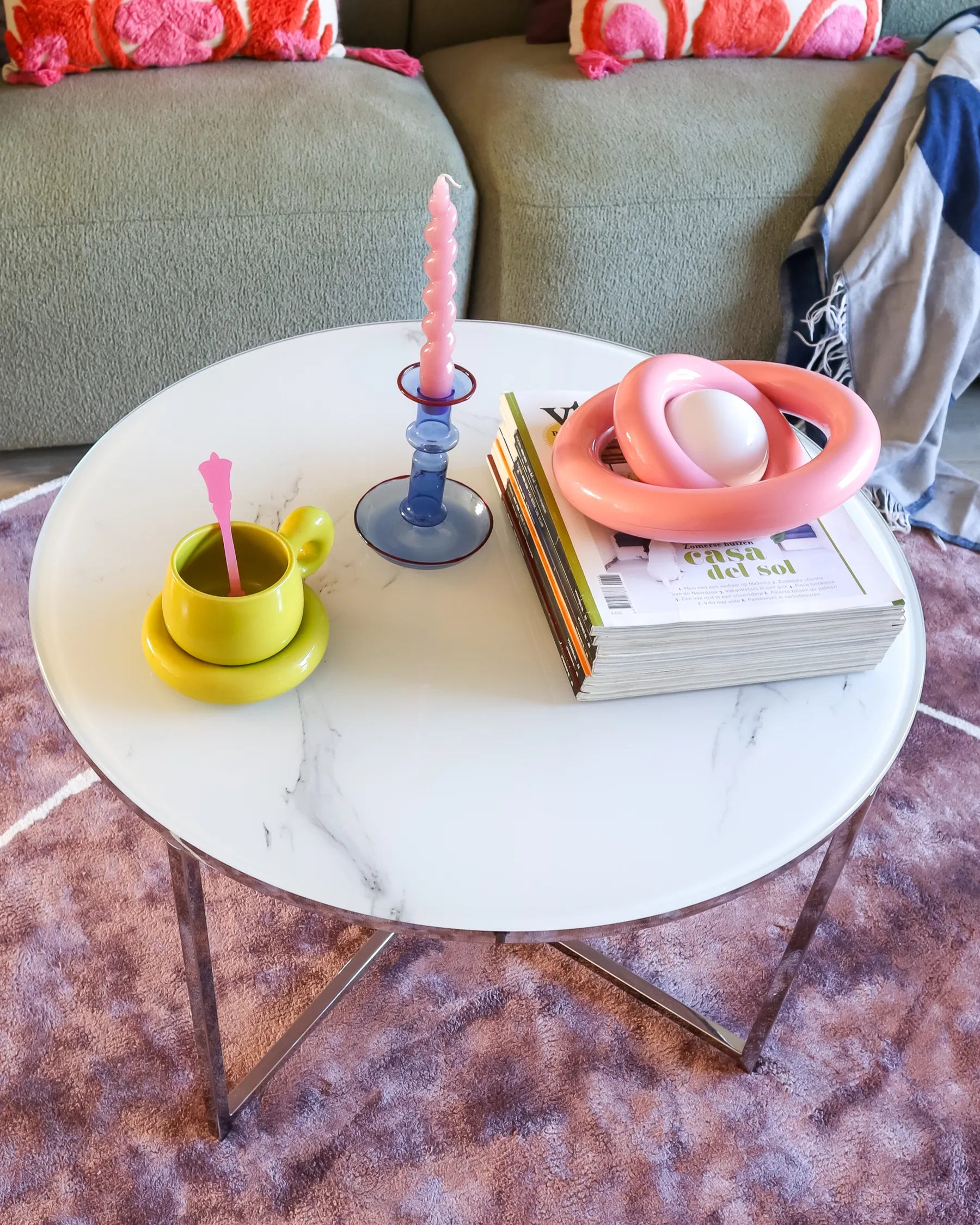 Coffee Table QUINCY Tempered Glass Marble/ Silver
