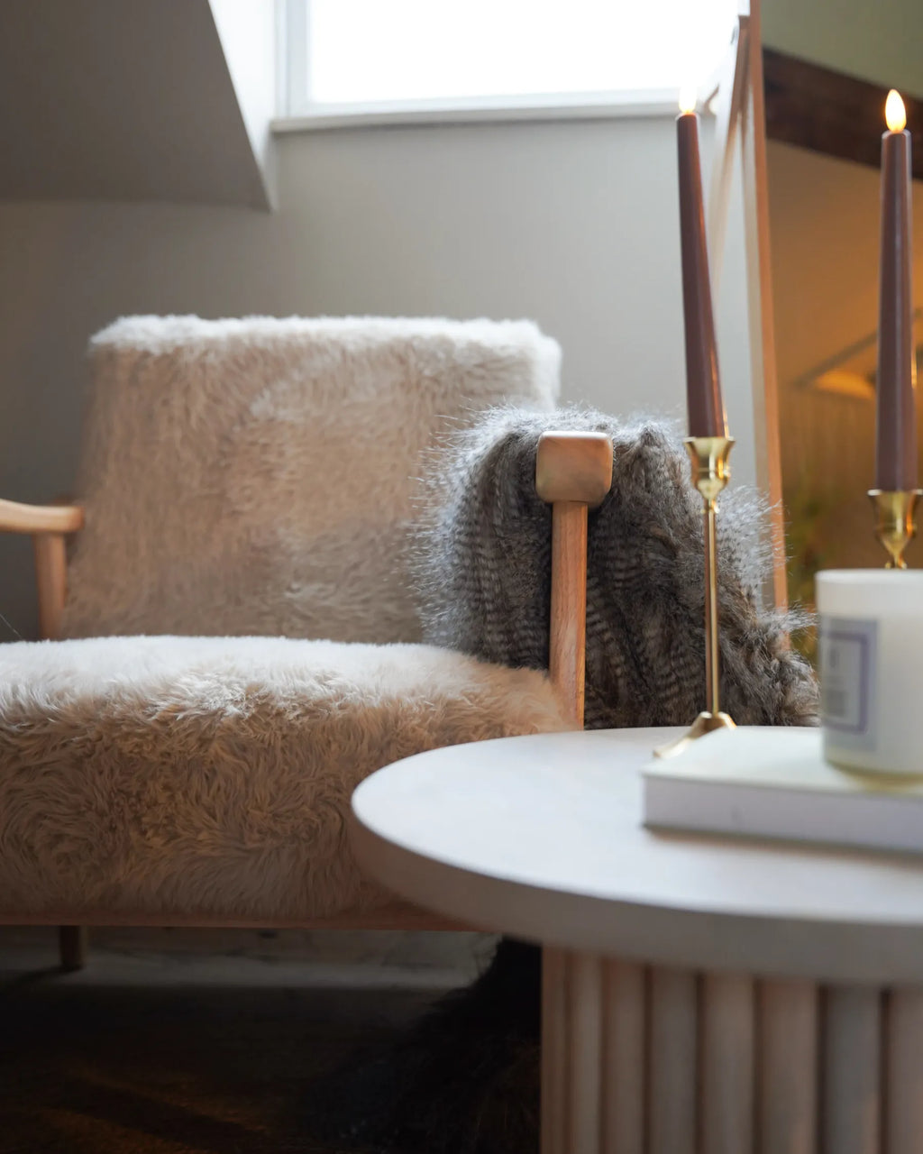 Armchair LEKNES Faux Fur Light Beige
