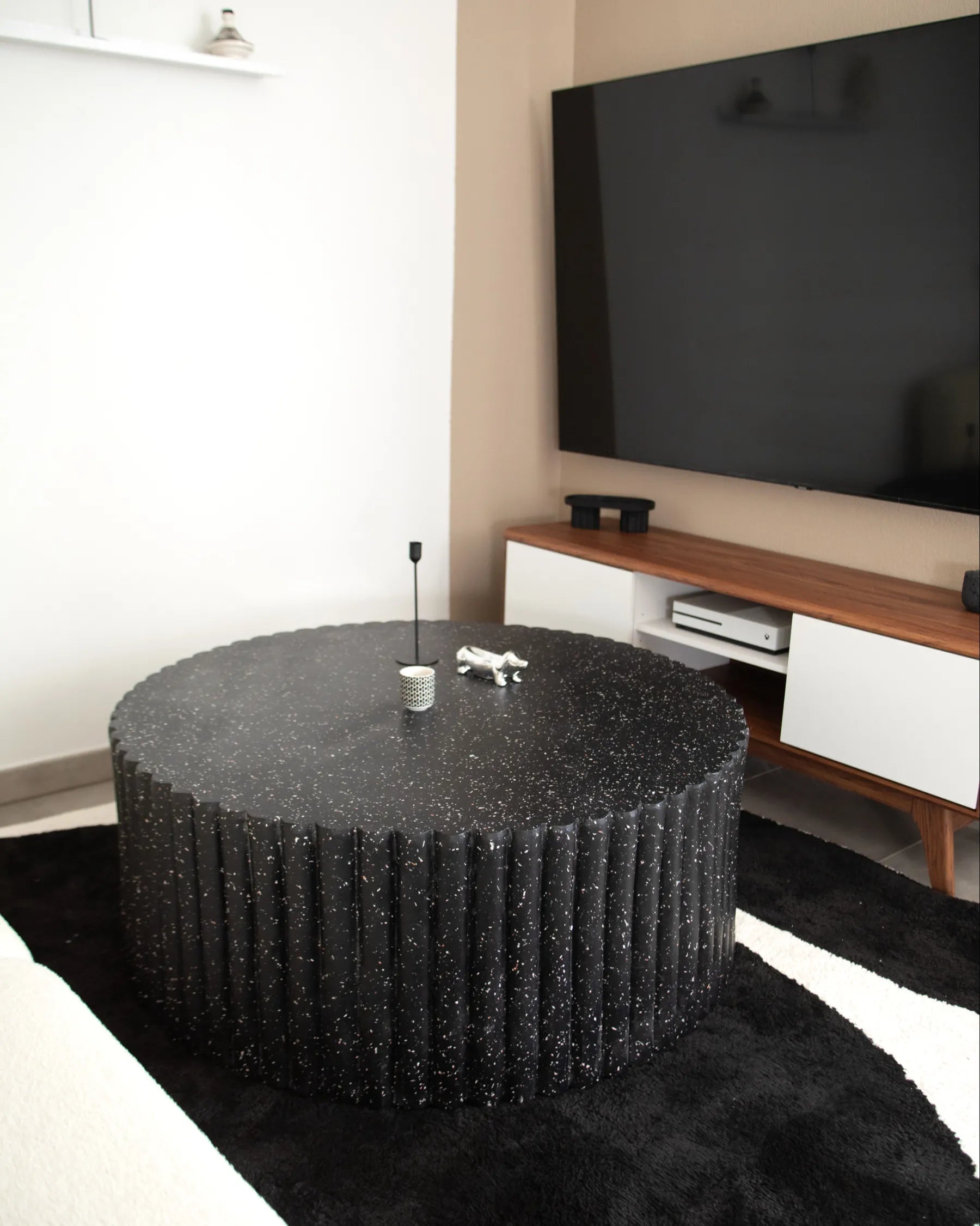Coffee Table POZZA II 106 cm 106 cm Terrazzo Effect Black Terrazzo