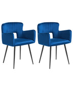 Set of 2 Dining Chairs SANILAC Velvet Navy Blue