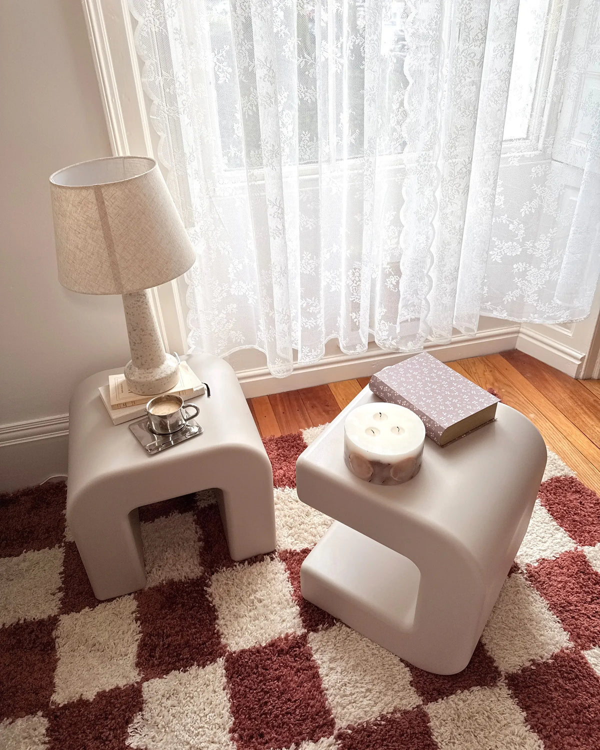 Set of 2 Side Tables YALINA Light Grey — angled product view
