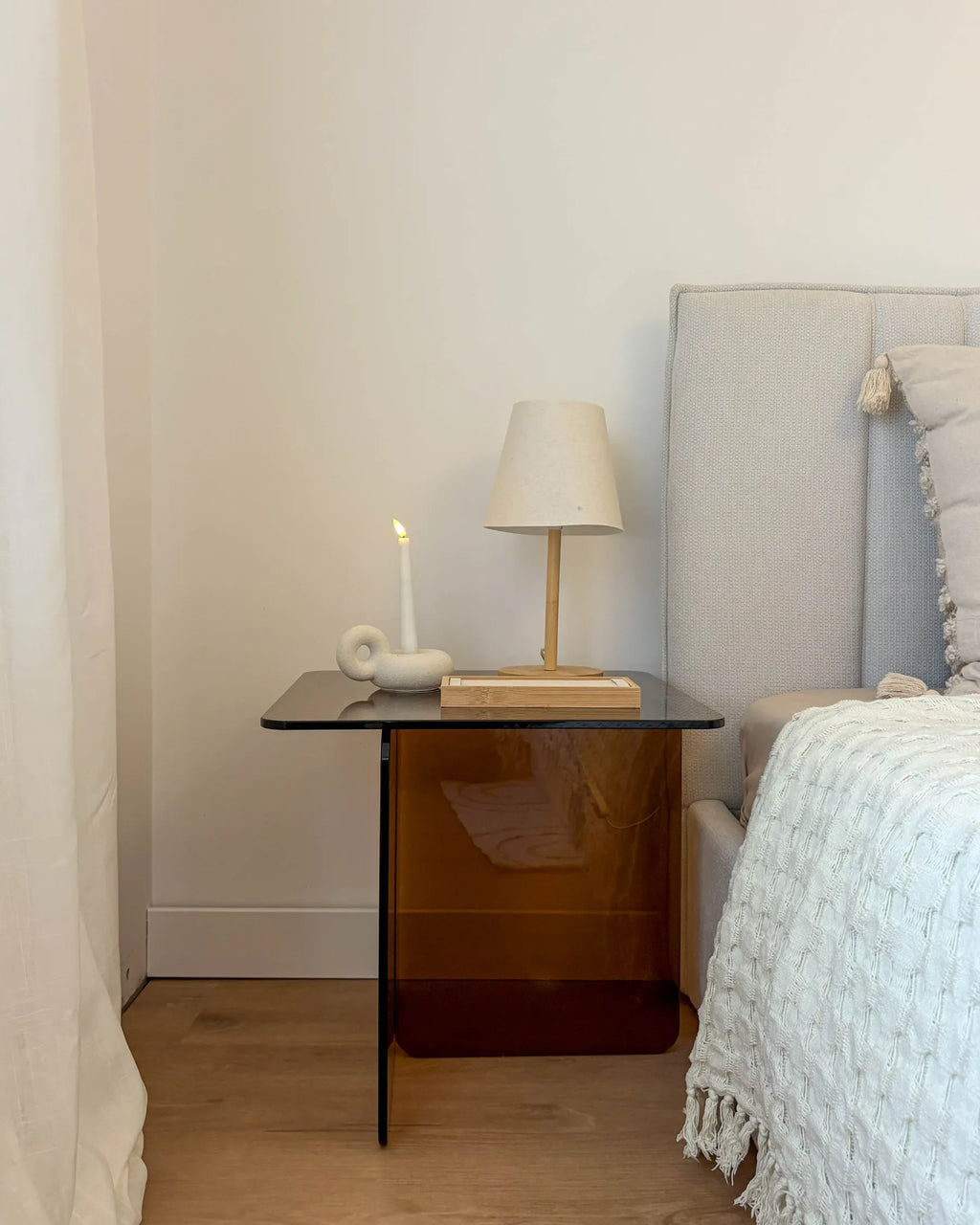 Side Table SAVINA Tempered Glass Brown — alternate product view