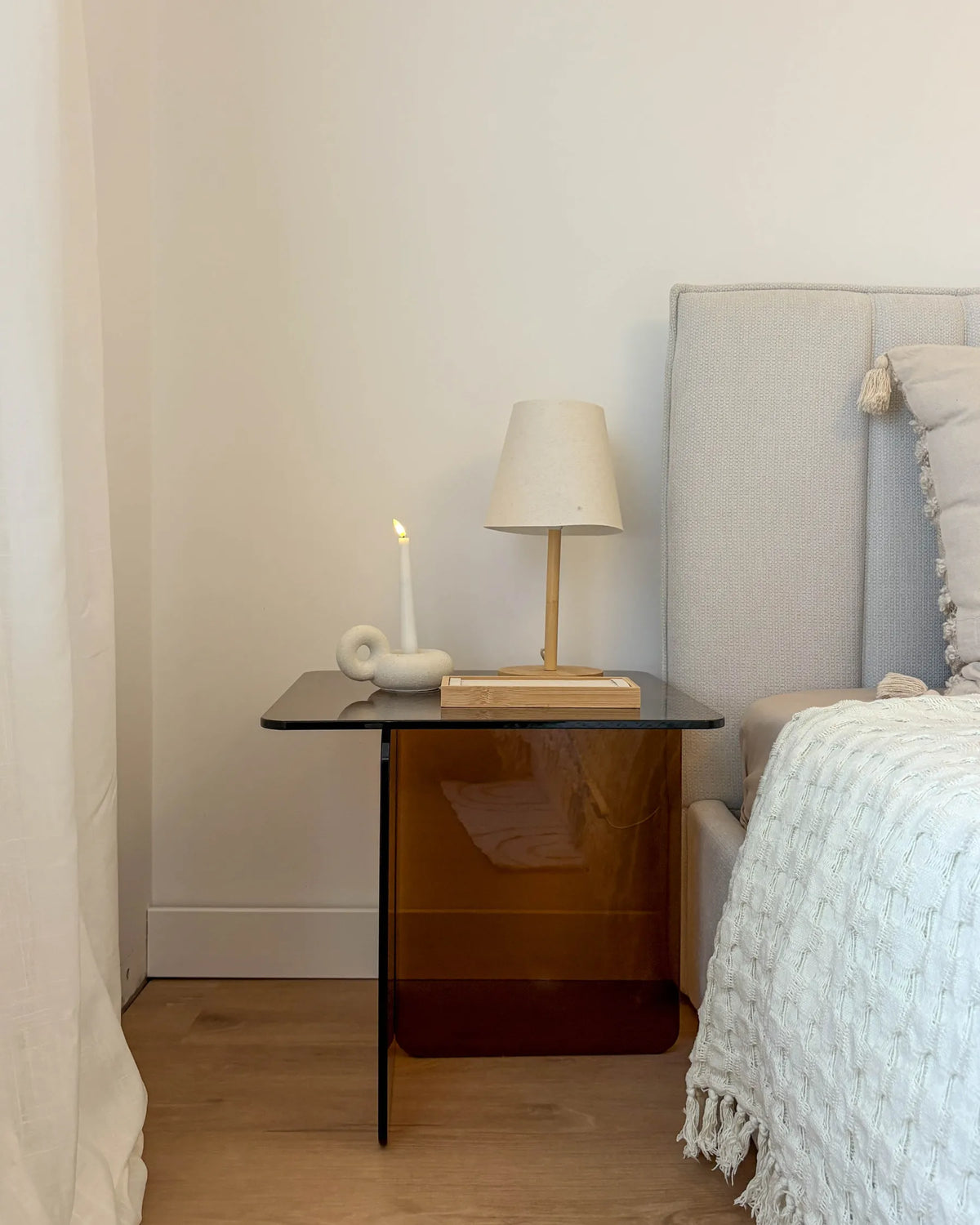 Side Table SAVINA Tempered Glass Brown — alternate product view