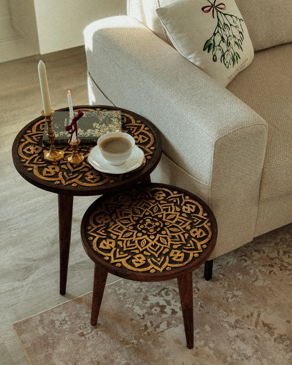 Set of 2 Side Tables RANJA Mango Wood Brown