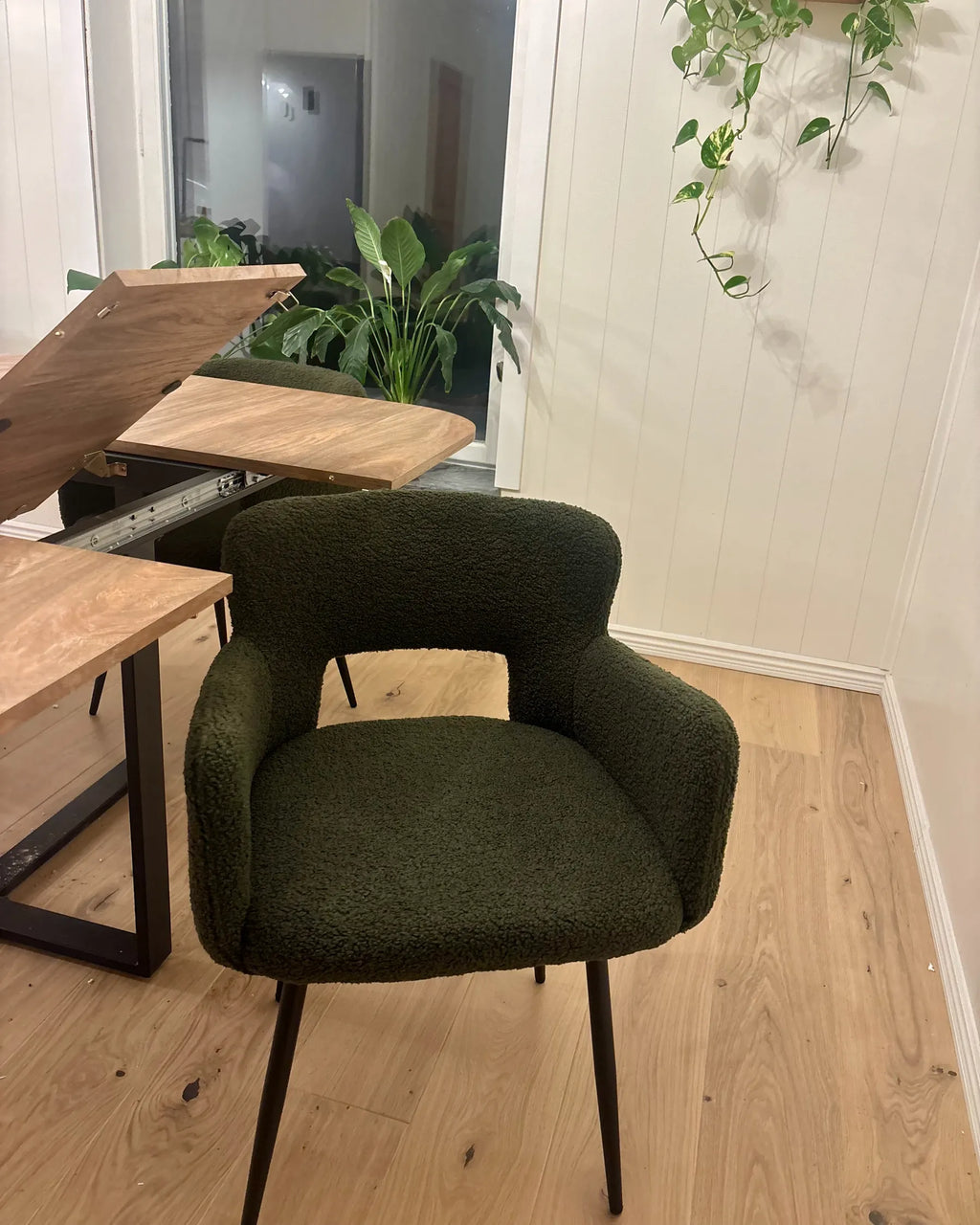 Set of 2 Dining Chairs SANILAC Boucle Dark Green
