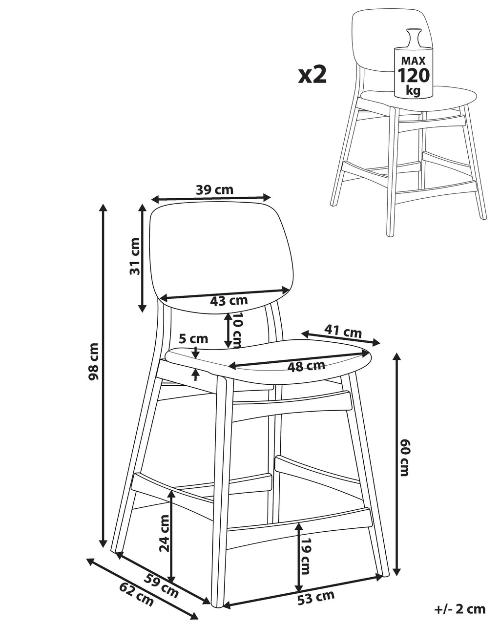 Set of 2 Bar Chairs ELAINE Boucle Brown/ Light Beige