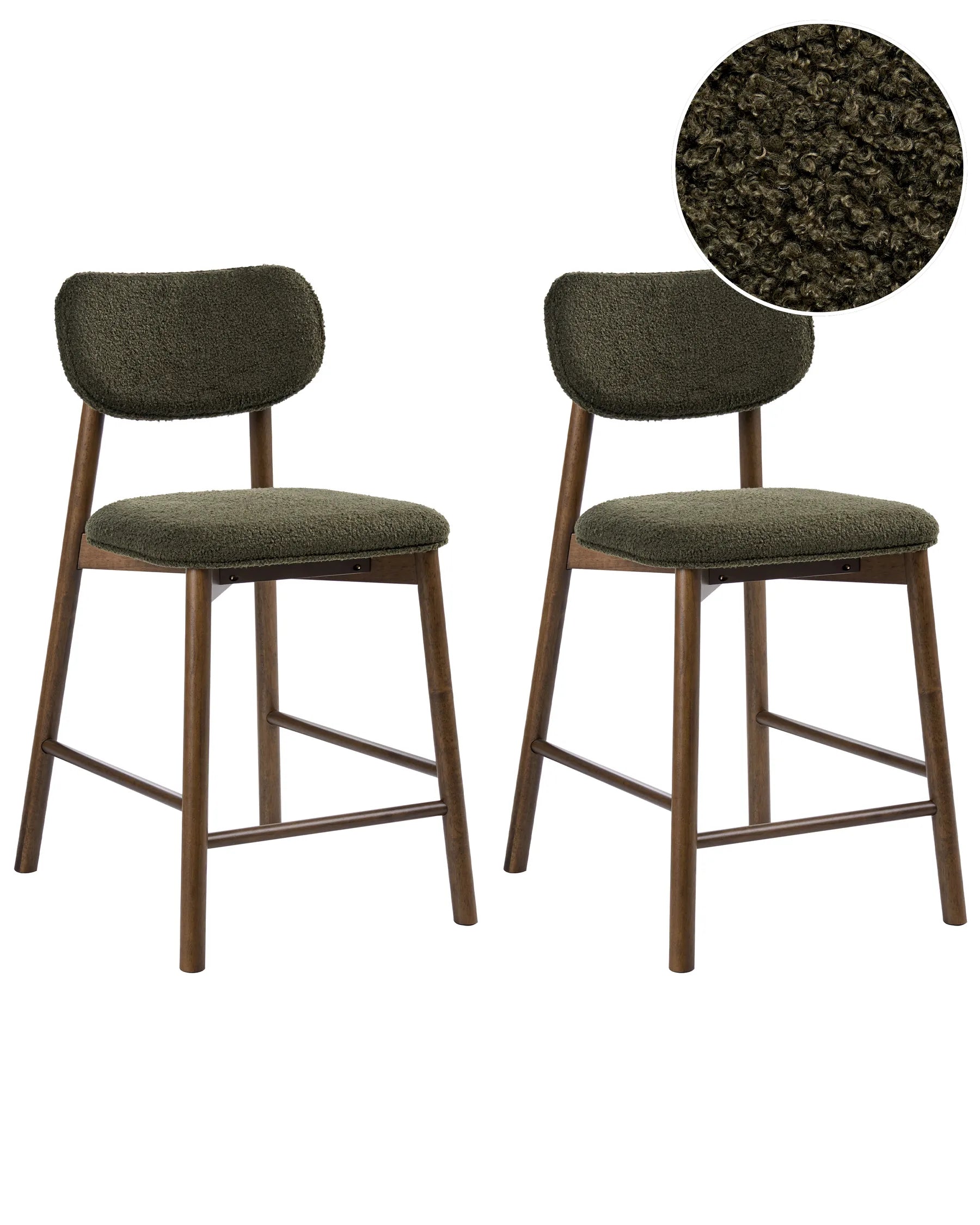 Set of 2 Bar Chairs MILLS Boucle Brown/ Green