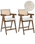 Set of 2 Bar Chairs AVA Wood Brown/ Light Beige