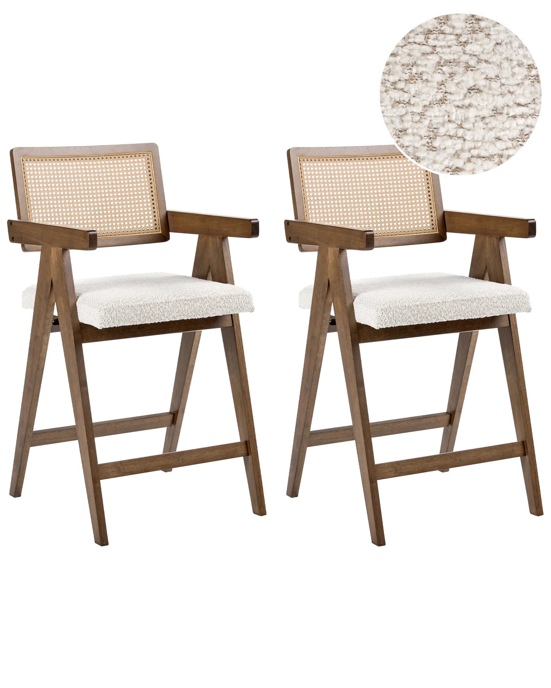 Set of 2 Bar Chairs AVA Wood Brown/ Light Beige