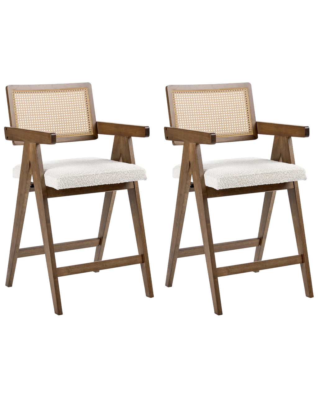 Set of 2 Bar Chairs AVA Wood Brown/ Light Beige