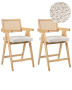 Set of 2 Bar Chairs AVA Wood Light Brown/ Beige