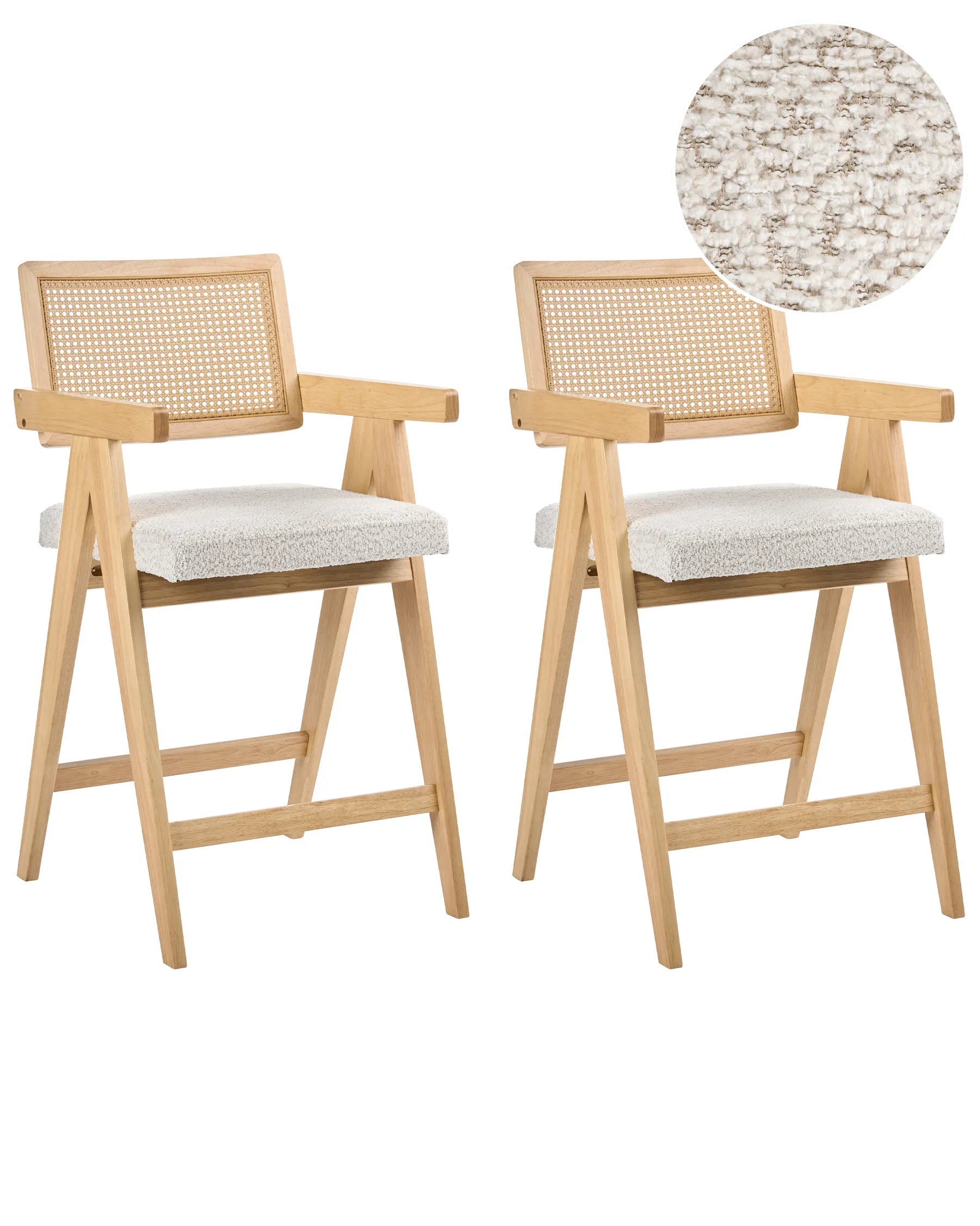 Set of 2 Bar Chairs AVA Wood Light Brown/ Beige