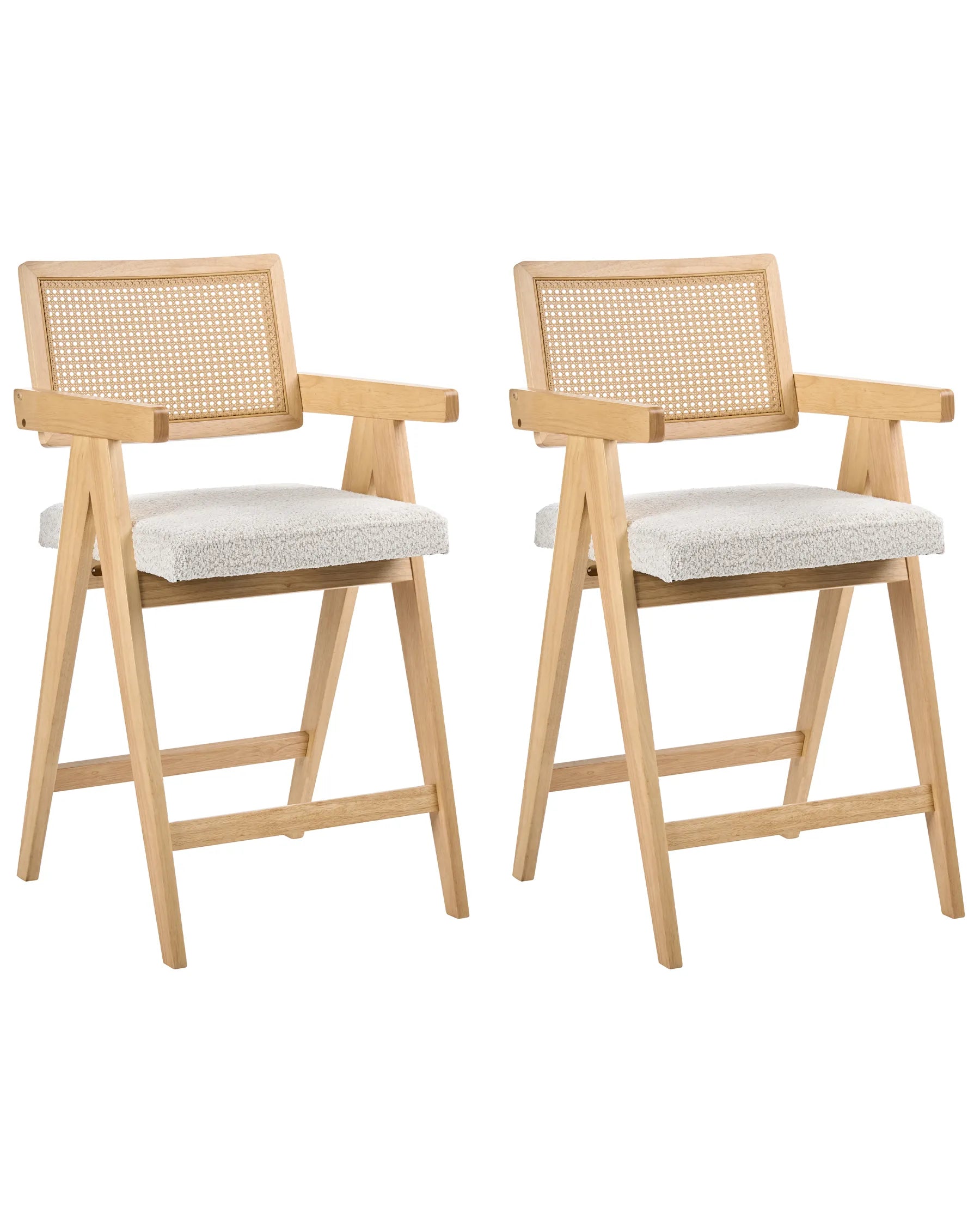 Set of 2 Bar Chairs AVA Wood Light Brown/ Beige