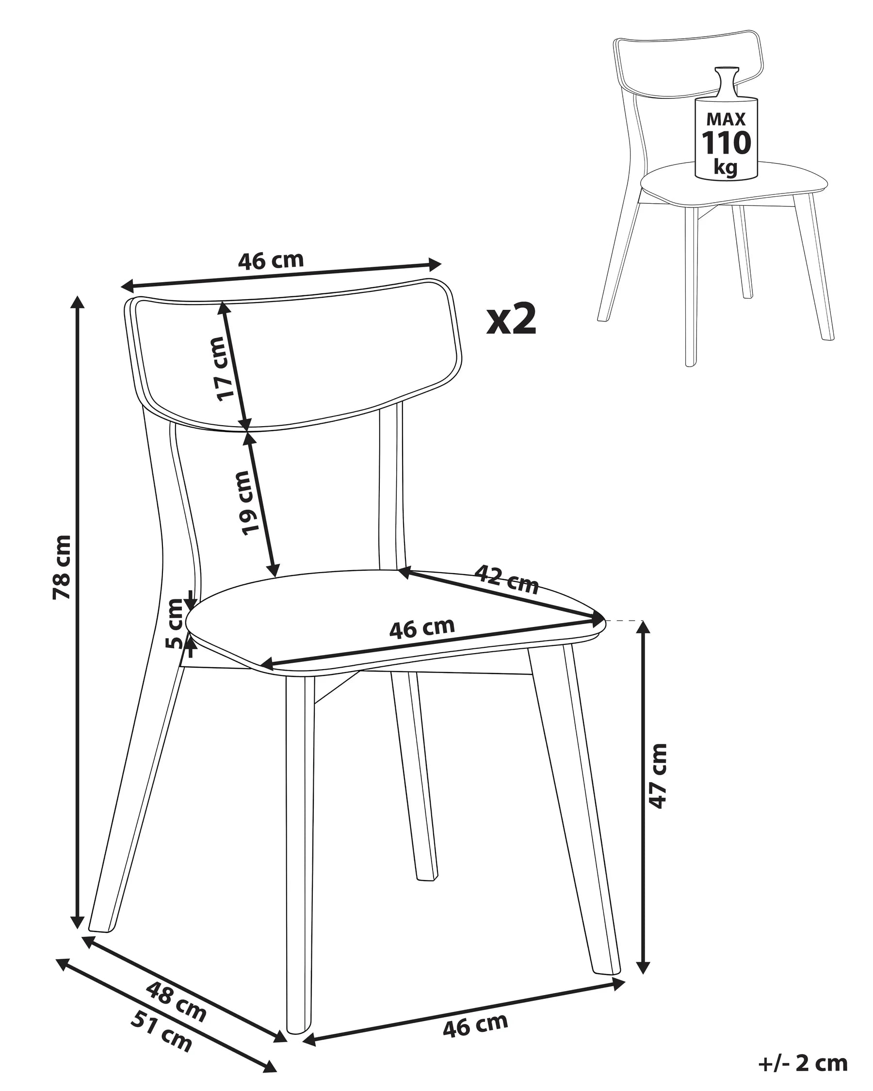 Set of 2 Dining Chairs YUMA Wood Off-White/ Brown