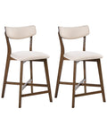 Set of 2 Bar Chairs YUMA Wood Off-White/ Brown