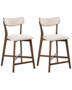 Set of 2 Bar Chairs YUMA Wood Off-White/ Brown