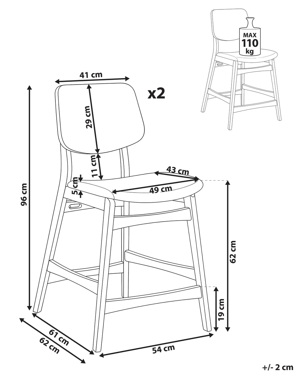 Set of 2 Bar Chairs MAYER Wood Off-White/ Brown