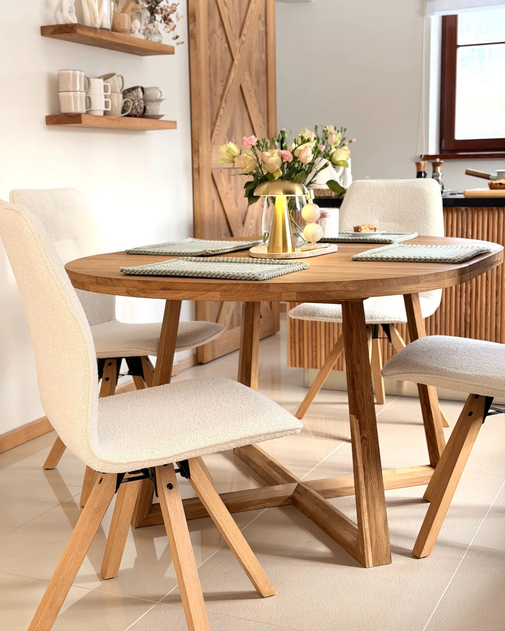Set of 2 Dining Chairs Swivel ALKALI Boucle Off-White