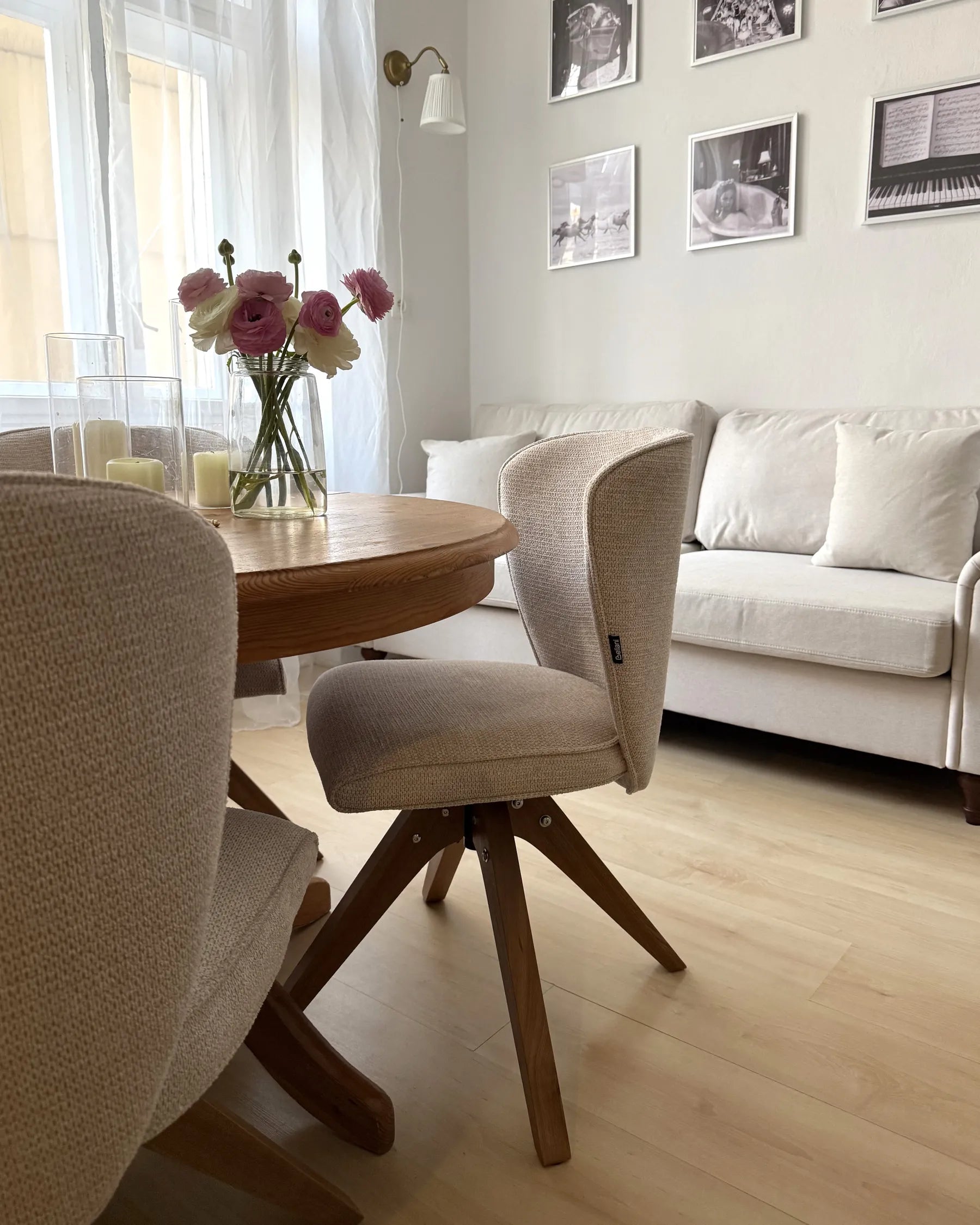 Set of 2 Dining Chairs Swivel COSO Fabric Light Beige