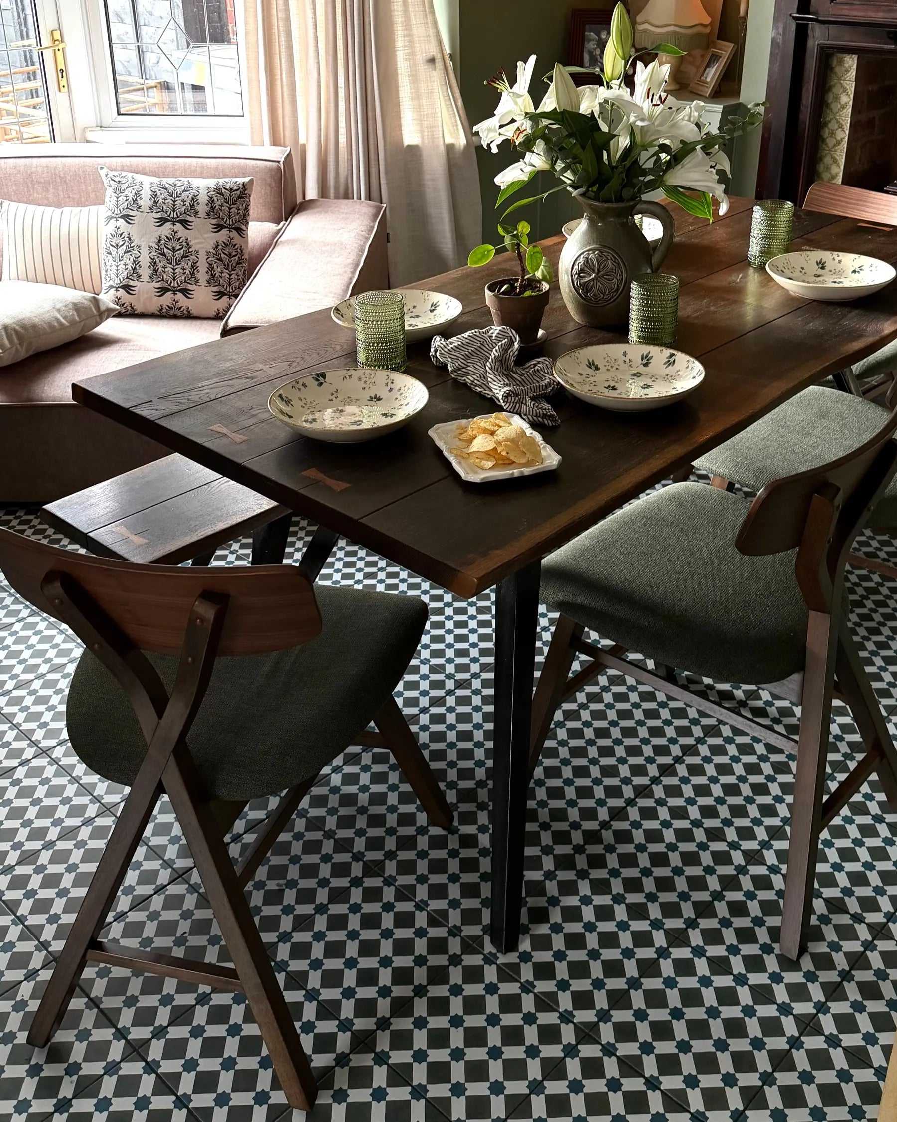 Set of 2 Dining Chairs LELAND Wood Dark Brown/ Green