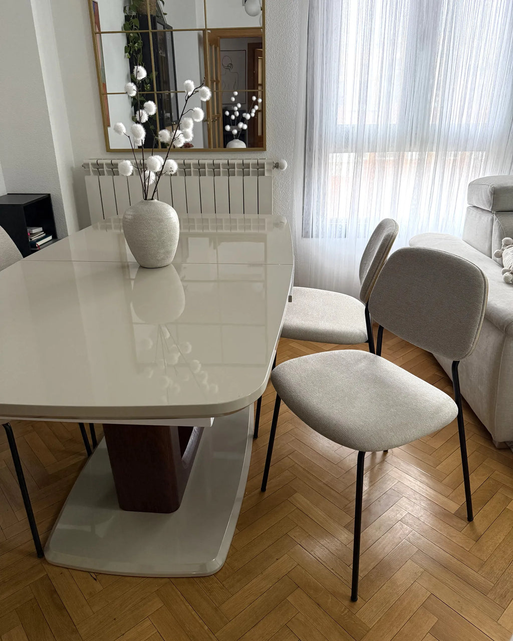 Set of 4 Dining Chairs RILEY Fabric Light Beige
