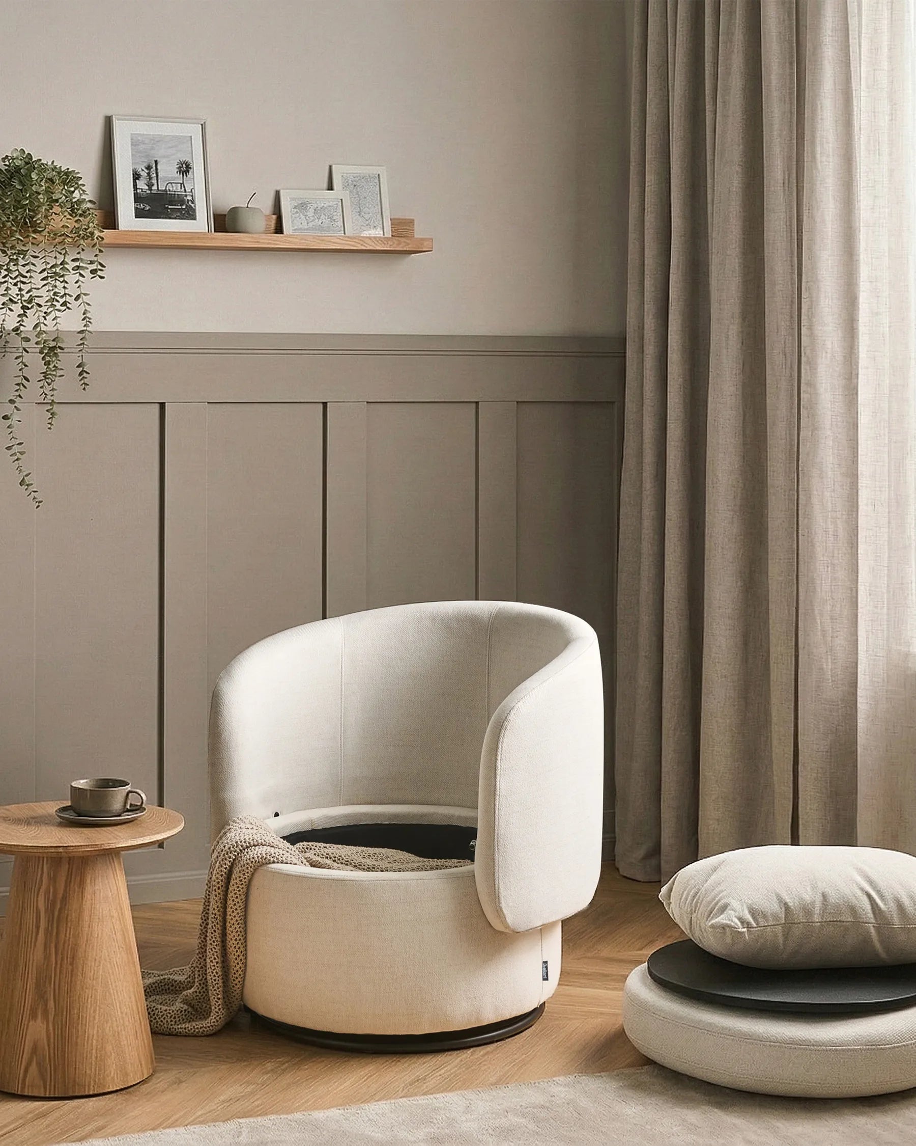 Swivel Armchair HORSENS with Storage Fabric Off-White