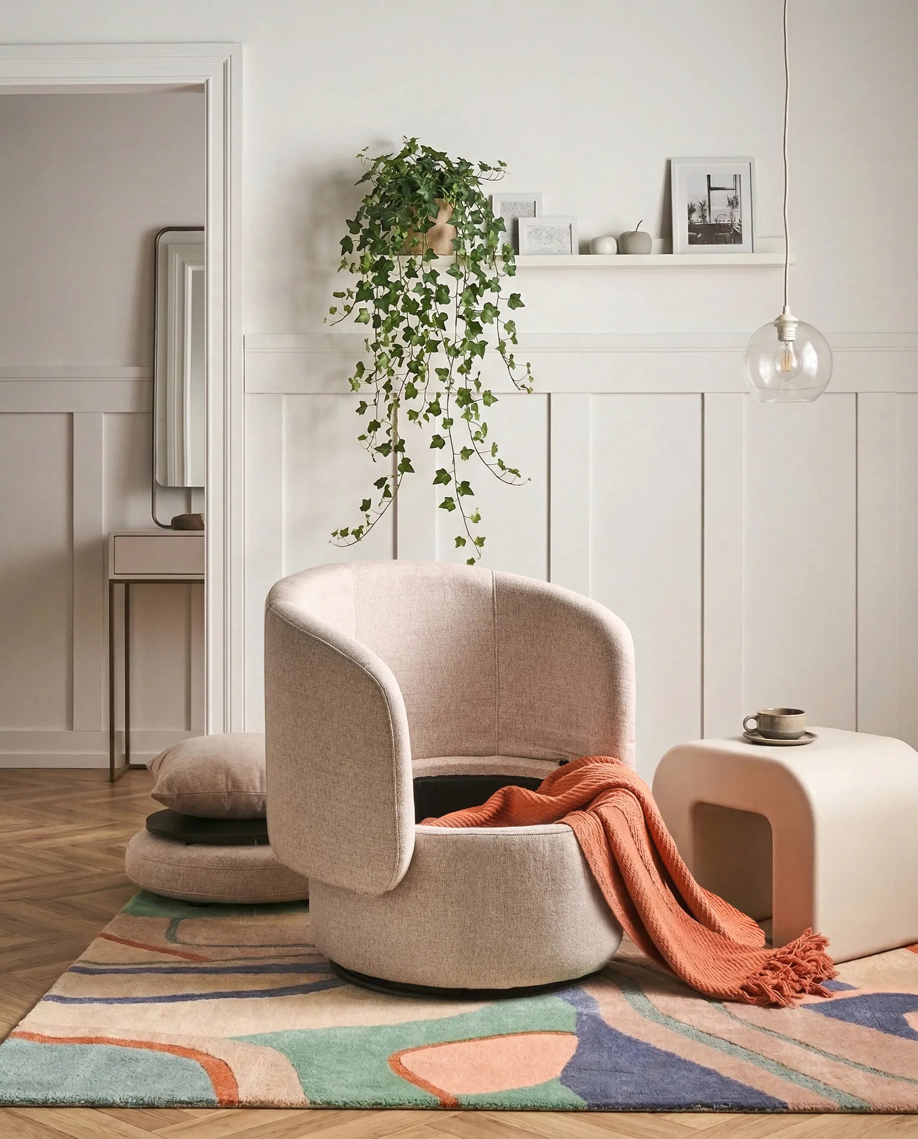 Swivel Armchair HORSENS with Storage Fabric Beige