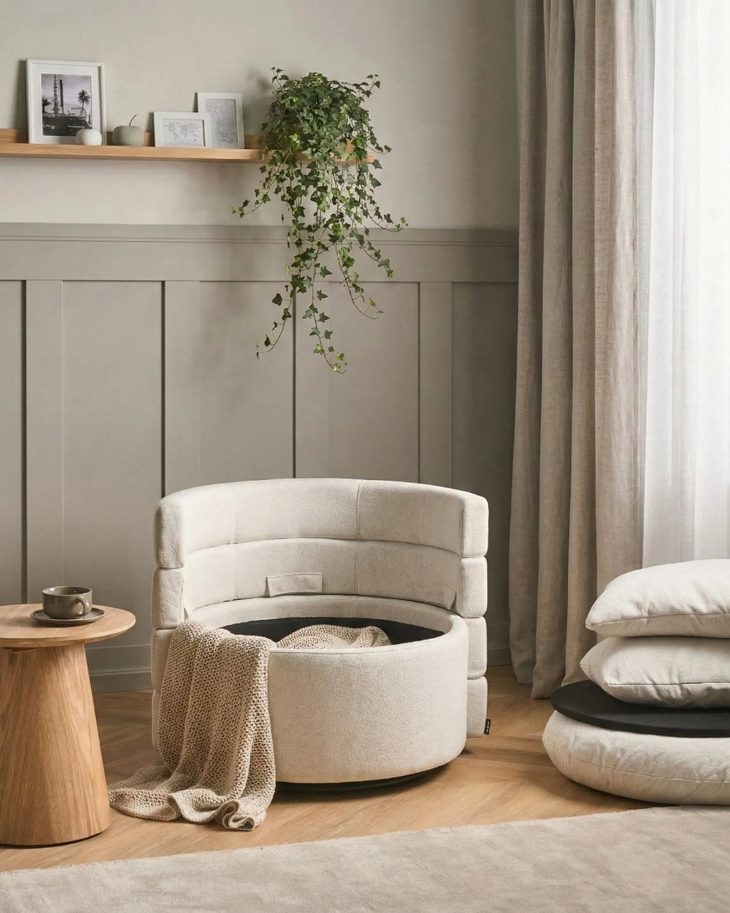 Swivel Armchair RANDERS with Storage Fabric Off-White