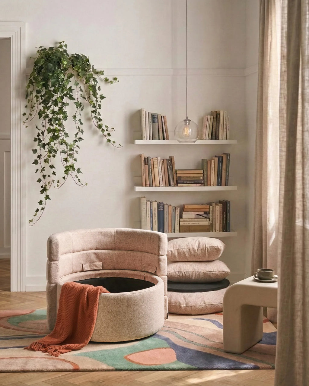 Swivel Armchair RANDERS with Storage Fabric Beige