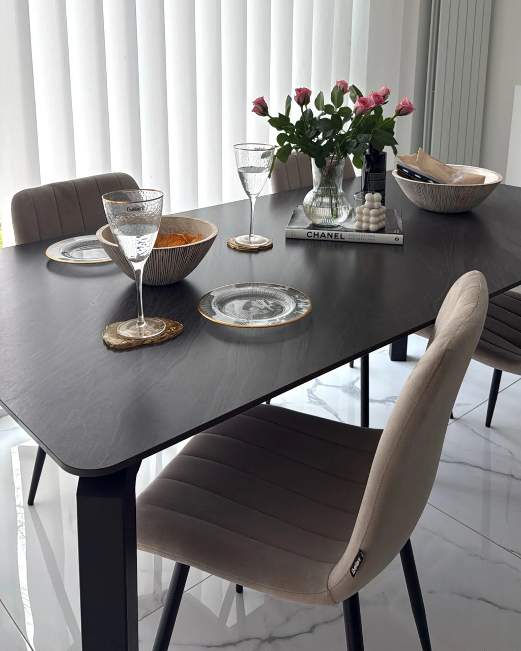 Set of 4 Dining Chairs KALISPELL Velvet Beige