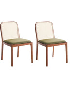 Set of 2 Dining Chairs EDINA Fabric Brown/ Green