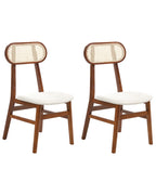 Set of 2 Dining Chairs FALLON Wood Brown/ Light Beige