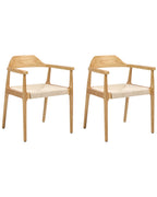 Set of 2 Dining Chairs OAKDALE Wood Light Brown/ Beige