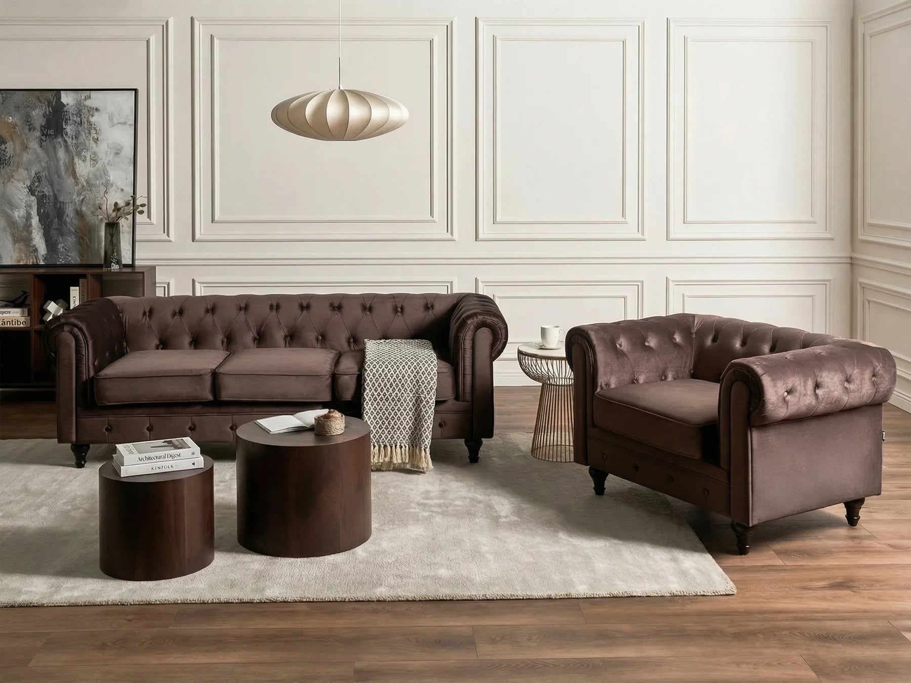 Armchair CHESTERFIELD Velvet Dark Brown