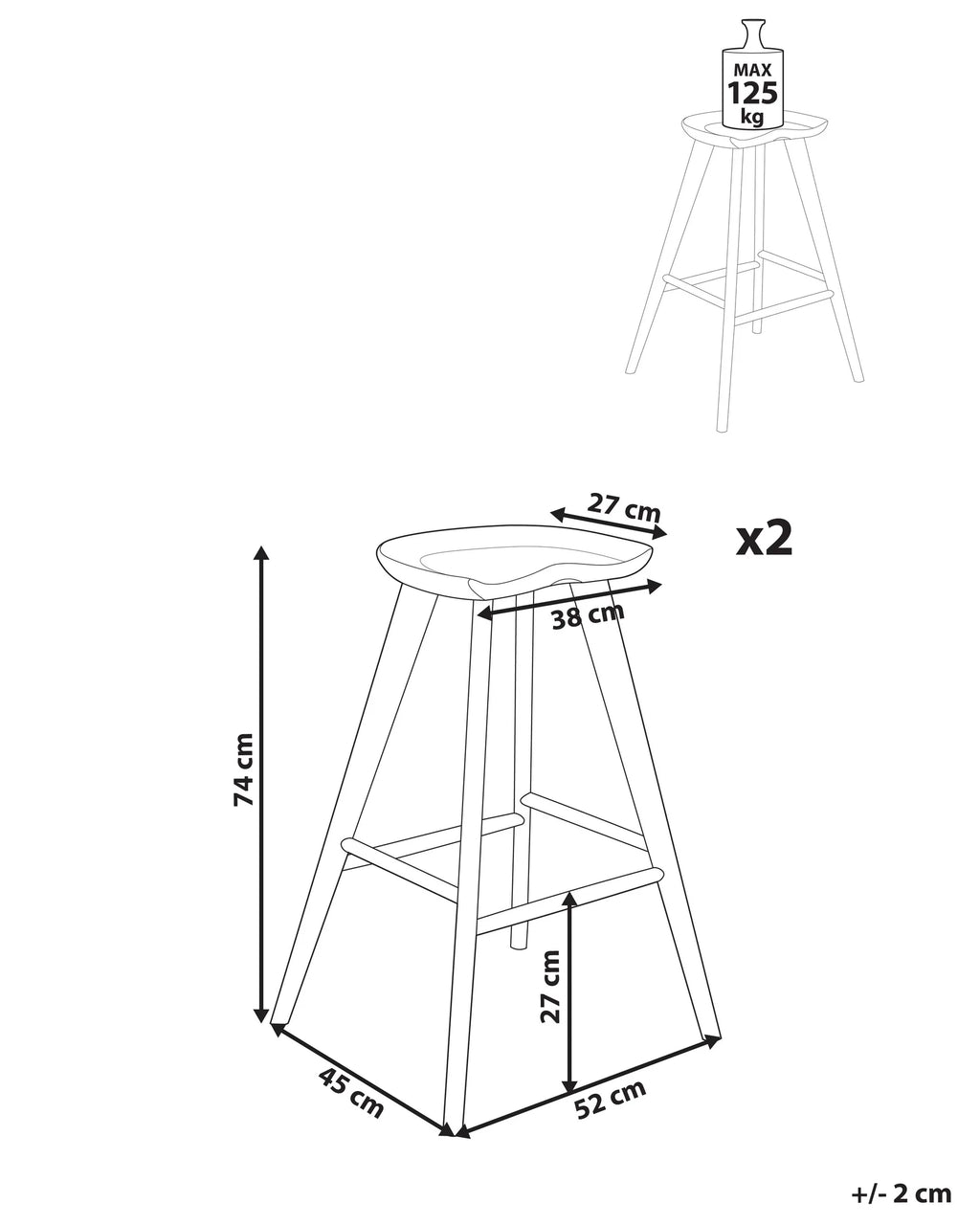 Set of 2 Bar Stools CANDO Brown