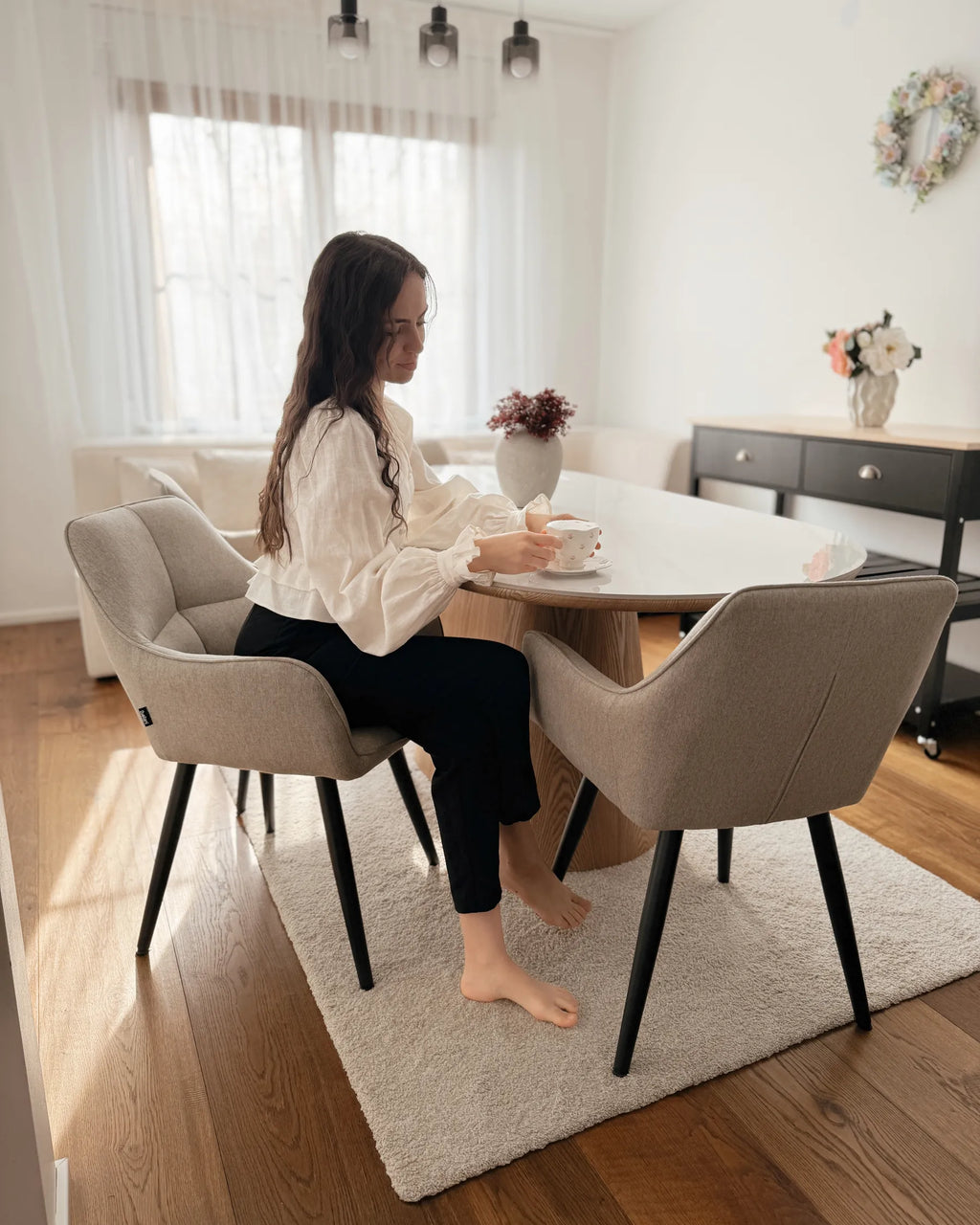 Set of 2 Dining Chairs TIRANO Faux Linen Beige