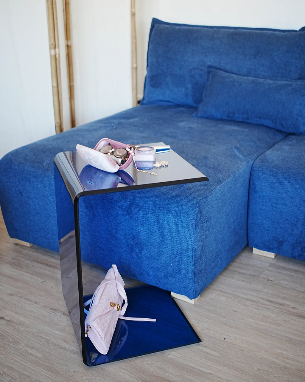 Side Table LOURDES Tempered Glass Blue