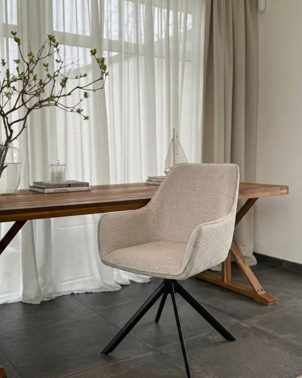 Dining Chair Swivel MORNAS Faux Linen Light Beige