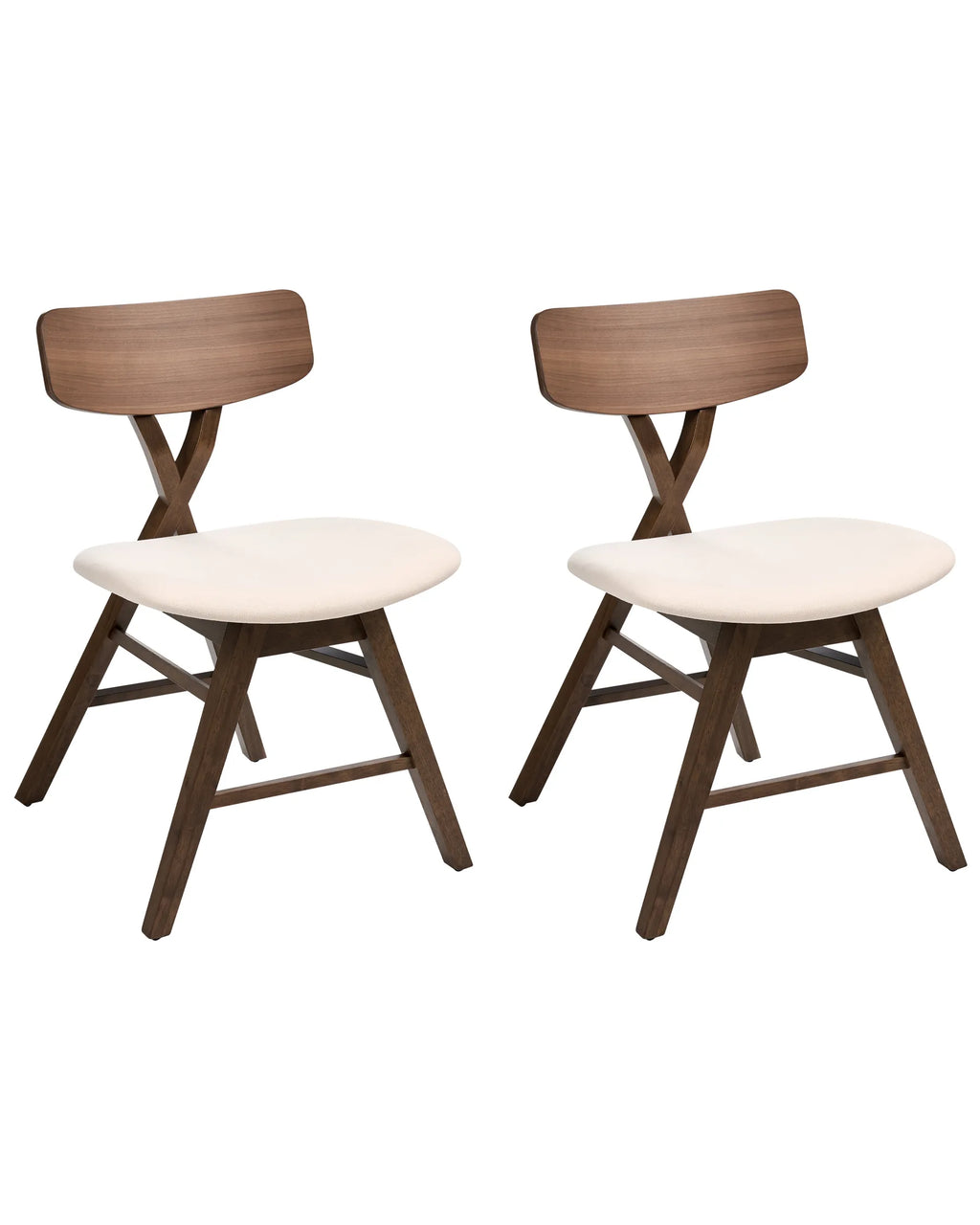 Set of 2 Dining Chairs LELAND Wood Brown/ Off-White