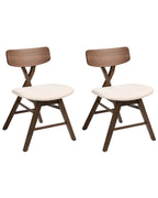 Set of 2 Dining Chairs LELAND Wood Brown/ Off-White