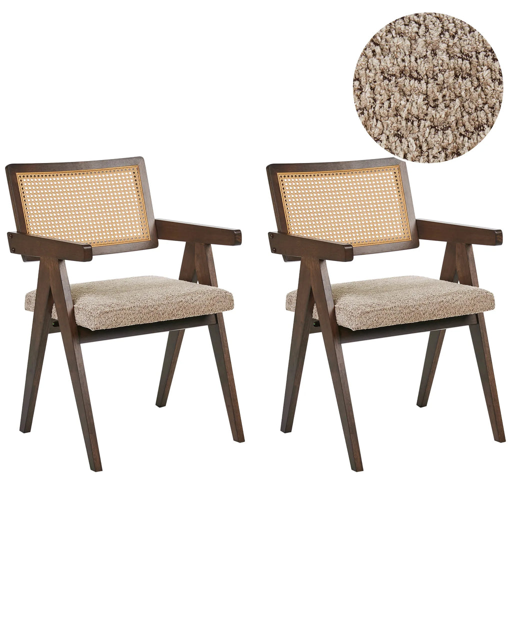 Set of 2 Dining Chairs AVA Wood Brown/ Taupe